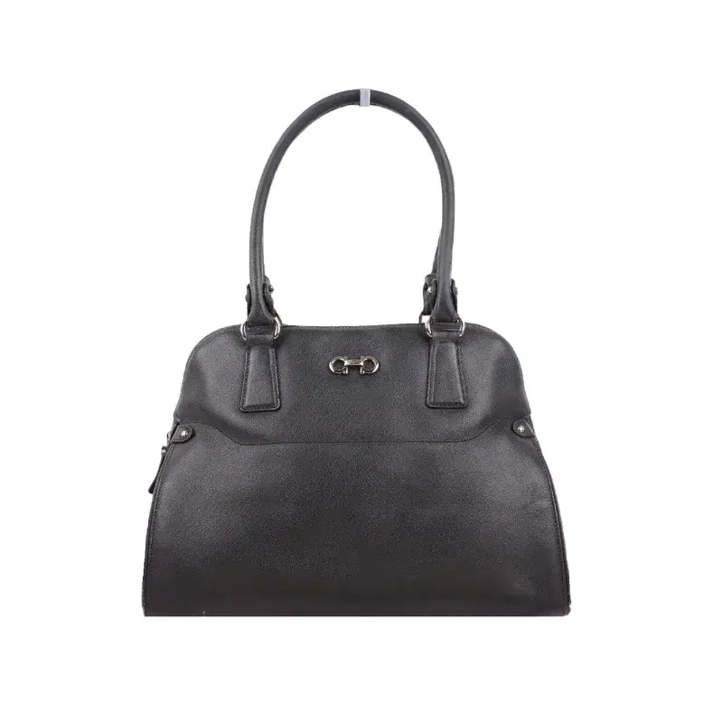 Salvatore Ferragamo Gancini Black Saffiano Leather Top Handle Bag