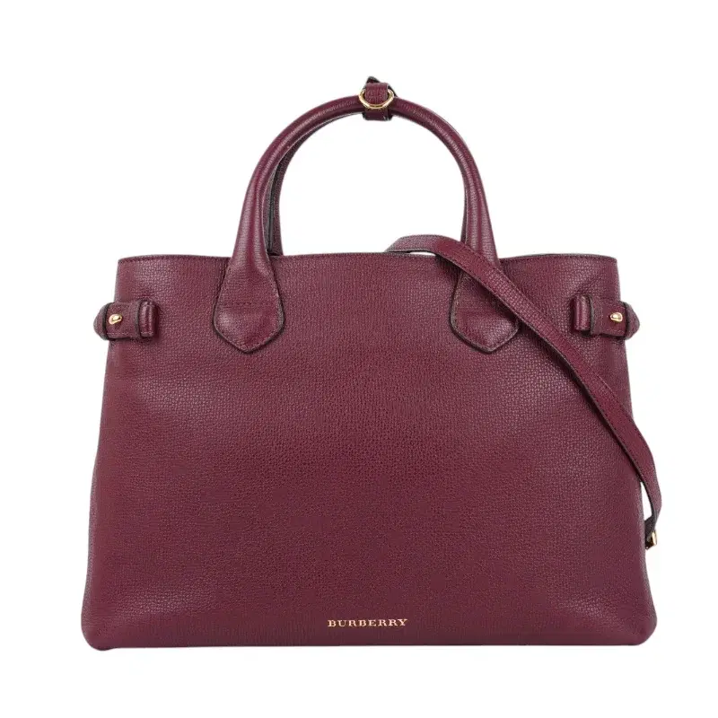 Burberry Burgundy Leather and House Check Fabric Medium Banner Tote
