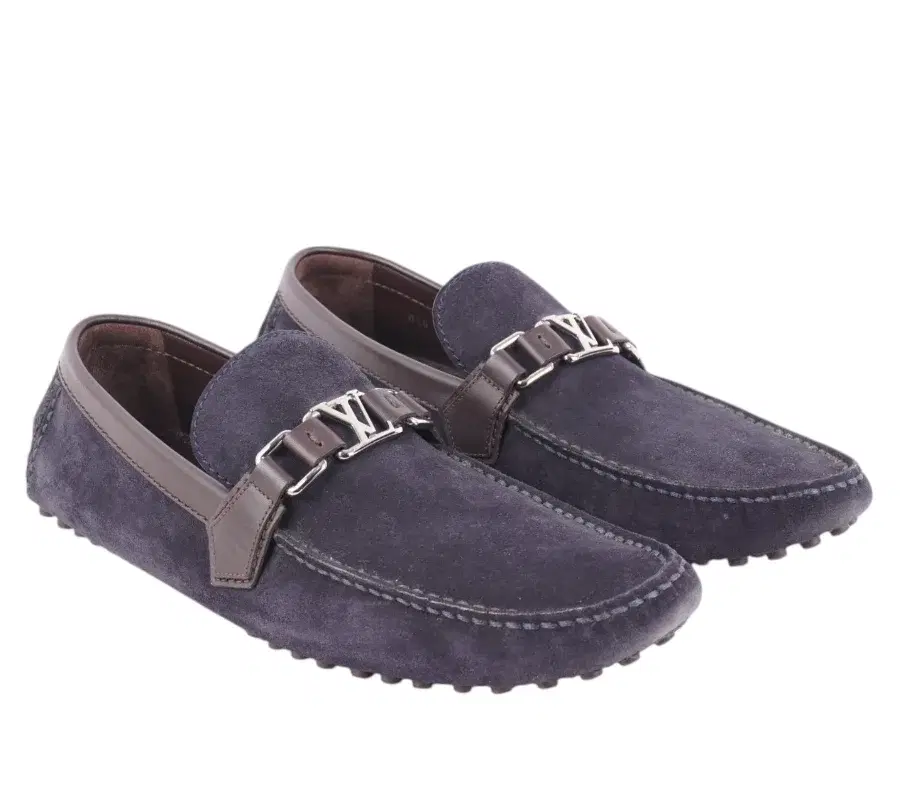 Size 10 - Louis Vuitton Navy Blue Suede and Leather Hockenheim Slip On Loafers