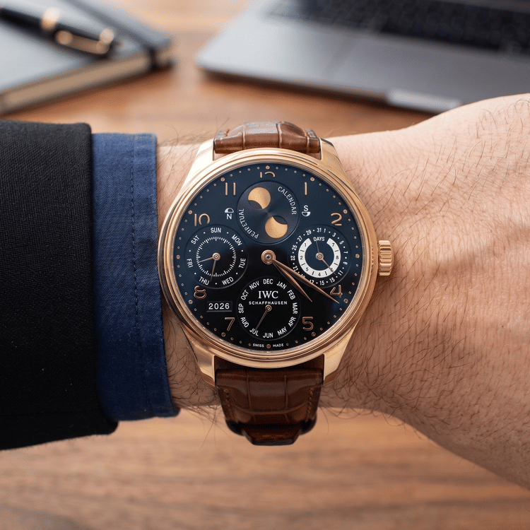 IWC Portuguese Perpetual Calendar 44 MM Black Dial Rose Gold Automatic Watch IW502103-Hover-Image