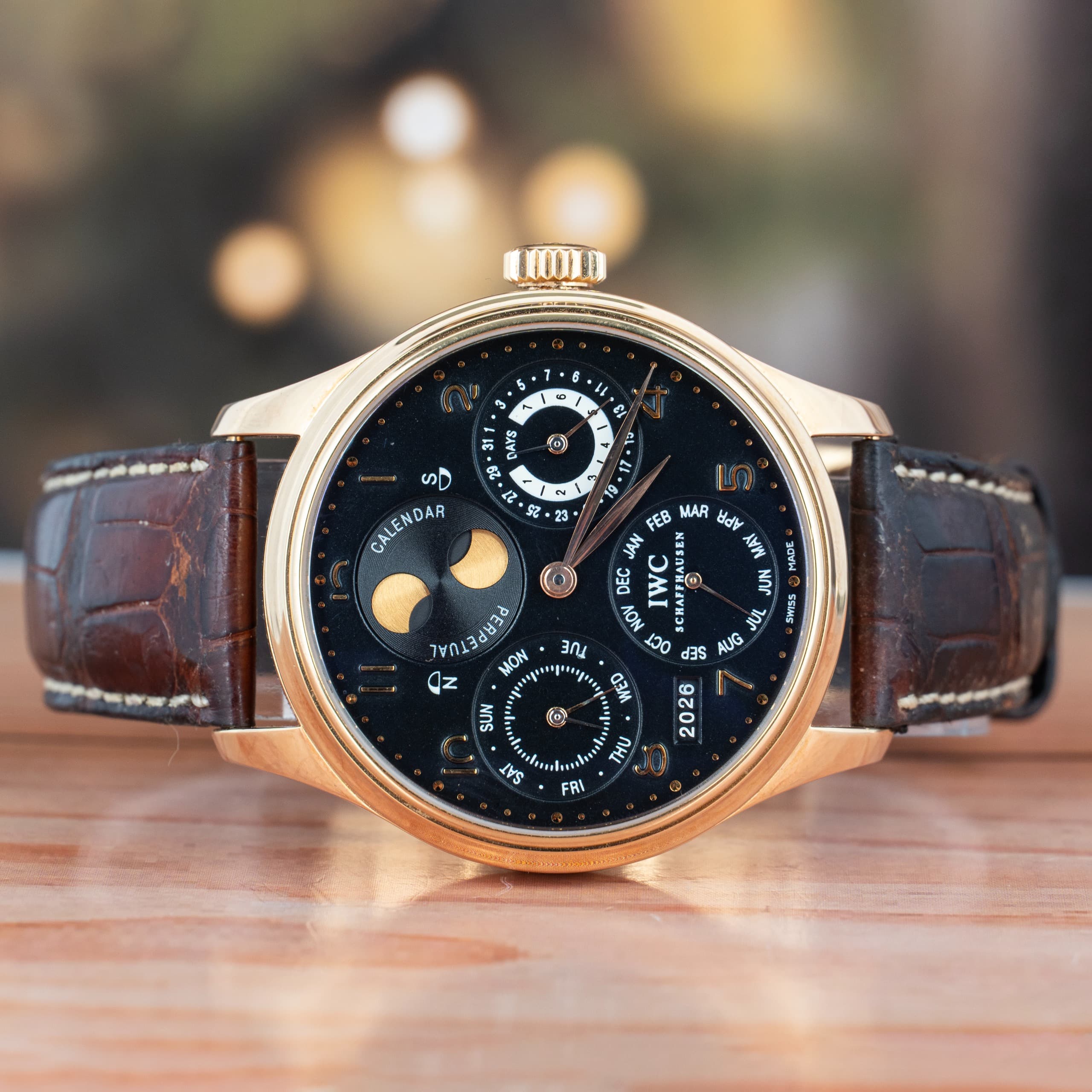 IWC Portuguese Perpetual Calendar 44 MM Black Dial Rose Gold Automatic Watch IW502103