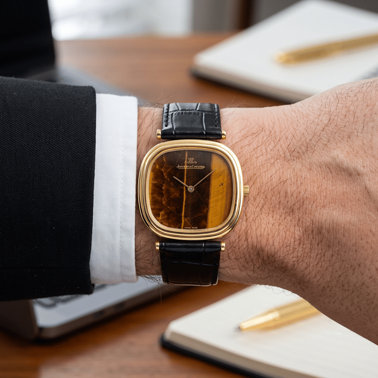 Jaeger-LeCoultre Tiger's Eye 34 MM Stone Dial 18k Solid Gold Ultrathin Manual Winding Vintage Watch Ref. No 9132 21-Hover-Image