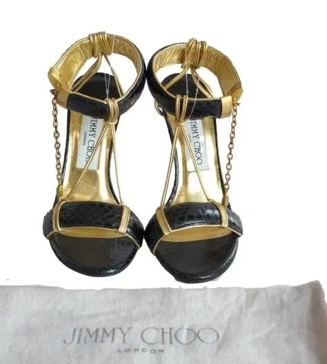 Jimmy Choo Black & Gold Elaphe Sandals