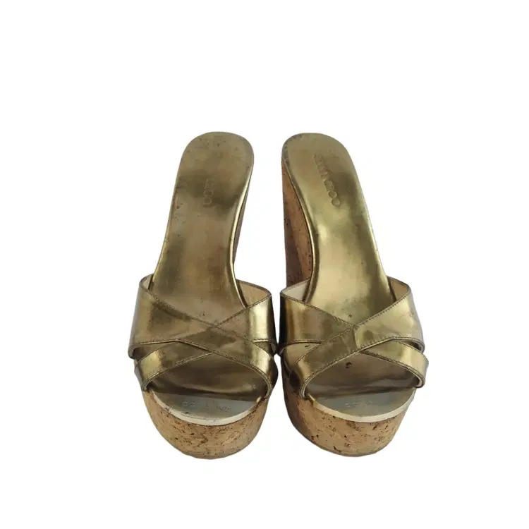 Jimmy Choo Gold Patent Leather Prima Cork Wedge Sandals-Hover-Image