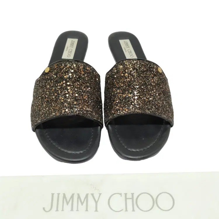 Size 41 - Jimmy Choo Black Glitter Nanda Flat Sandals-Hover-Image