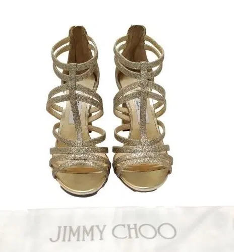 Size 37 - Jimmy Choo Selina Platinum Ice Dusty Glitter Sandals