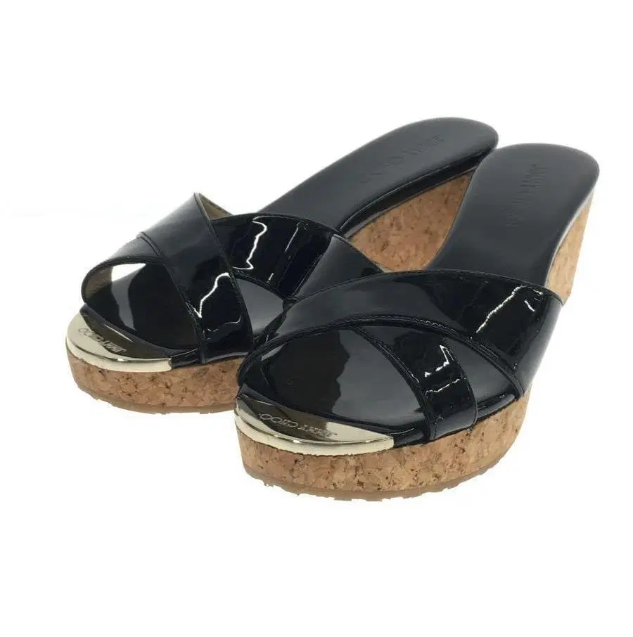 Jimmy Choo Black Patent Leather Panna Cork Mules