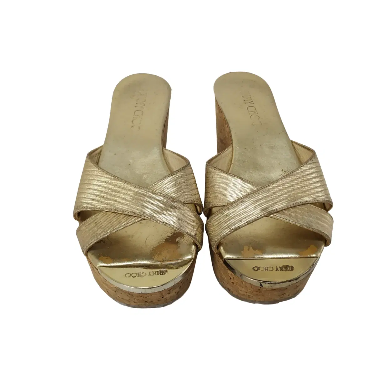 Size 37 - Jimmy Choo Leather Prima Cork Wedge Sandals