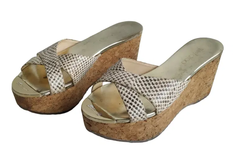 Size 37 - Jimmy Choo Python Embossed Prima Cork Wedge Sandals-Hover-Image