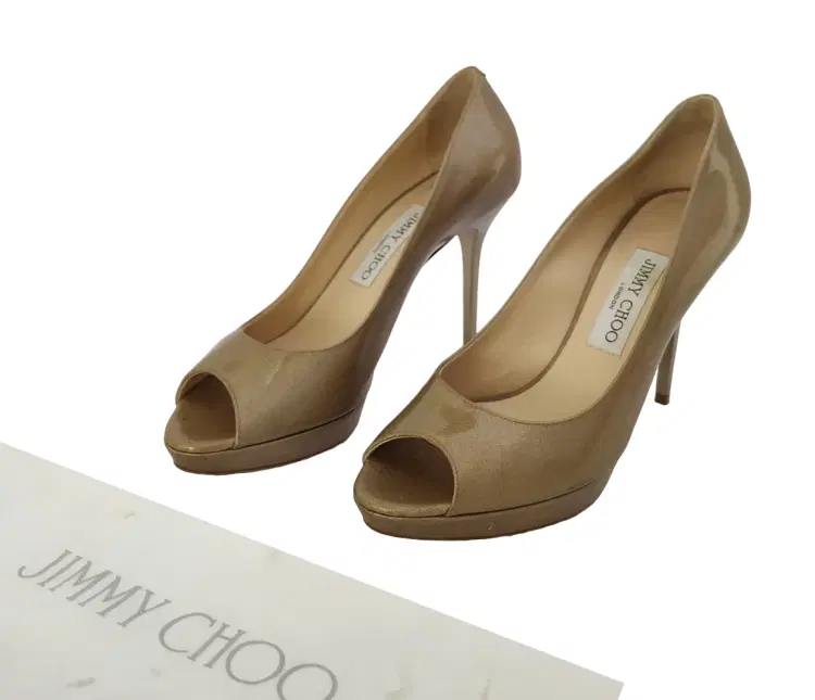 Size 38 - Jimmy Choo Glitter Patent Leather Peep Toe Pumps-Hover-Image