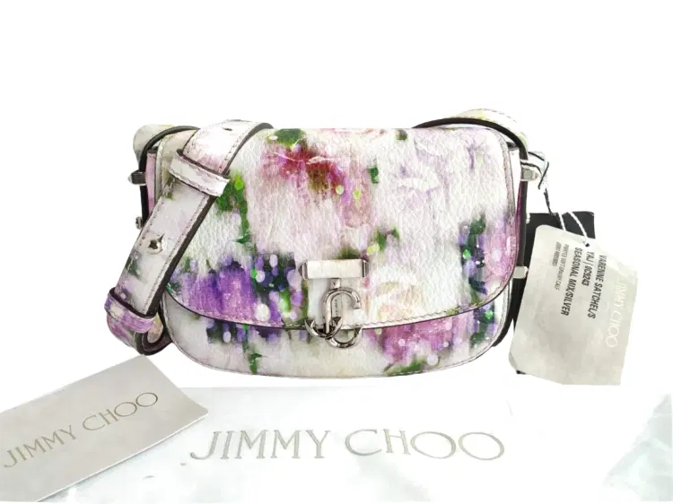 Jimmy Choo Varenne Seasonal Flower Print Silver JC Emblem Satchel-Hover-Image
