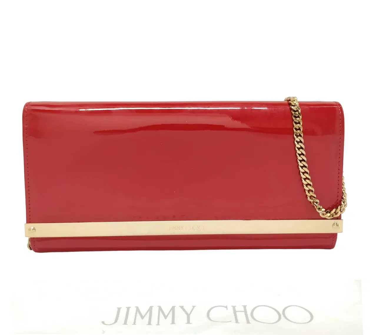 Jimmy Choo Red Patent Leather Milla Chain Clutch