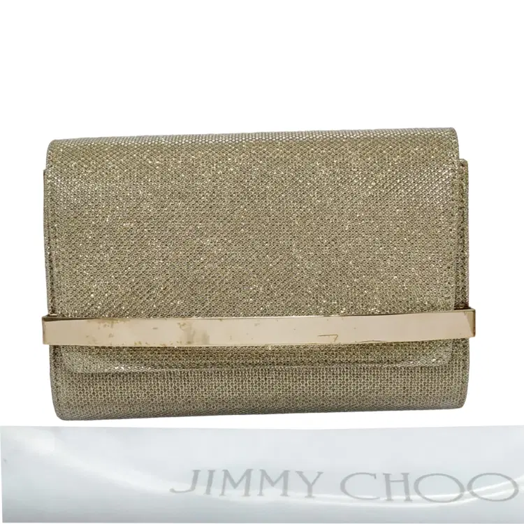 Jimmy Choo Glitter Gold Bow Clutch-Hover-Image