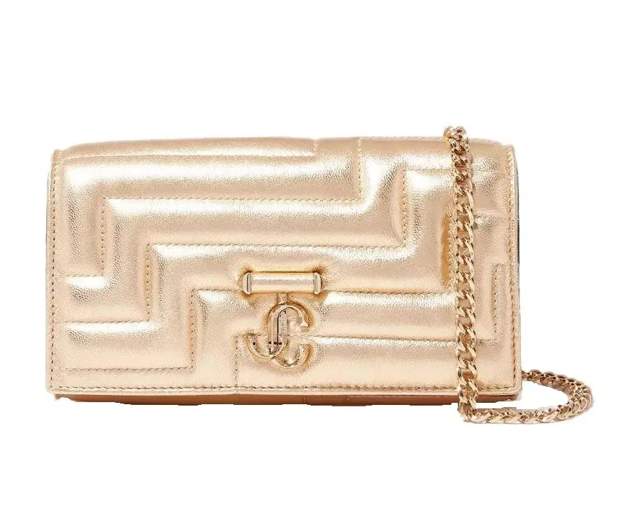 Jimmy Choo Metallic Gold Varenne Quilted Nappa Wallet On Chain