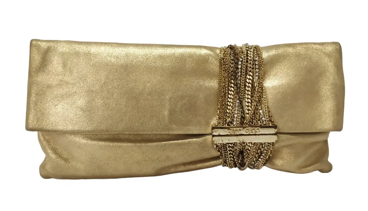 Jimmy Choo Gold Shimmering Nubuck Chandra Clutch