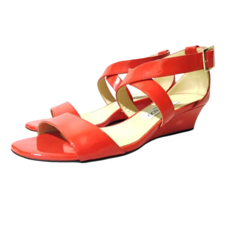 Jimmy Choo Red Chiara Strappy Patent Wedge Sandals-Hover-Image