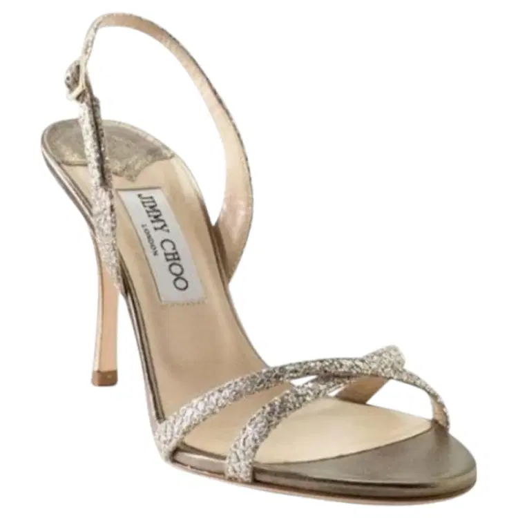 Jimmy Choo Silver Leather Slingback Strappy Sandals-Hover-Image