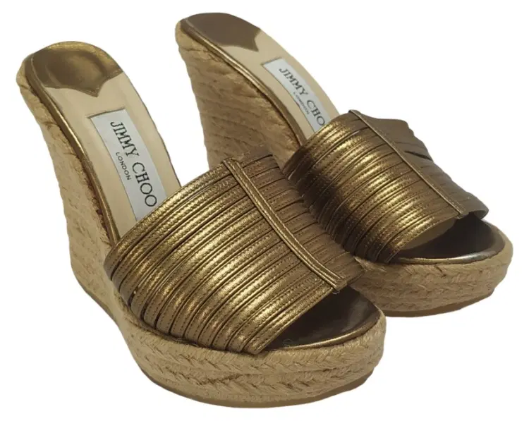 Size 37 - Jimmy Choo Brown Wedge Espadrille Platform Slide-Hover-Image