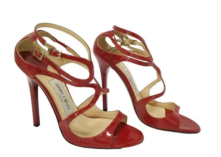 Size 37 - Jimmy Choo Red Patent Leather Lance Strappy Sandals