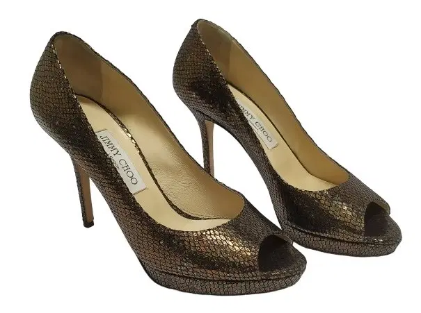 Size 38.5 - Jimmy Choo Brown Peep Toe Glitter Pumps-Hover-Image