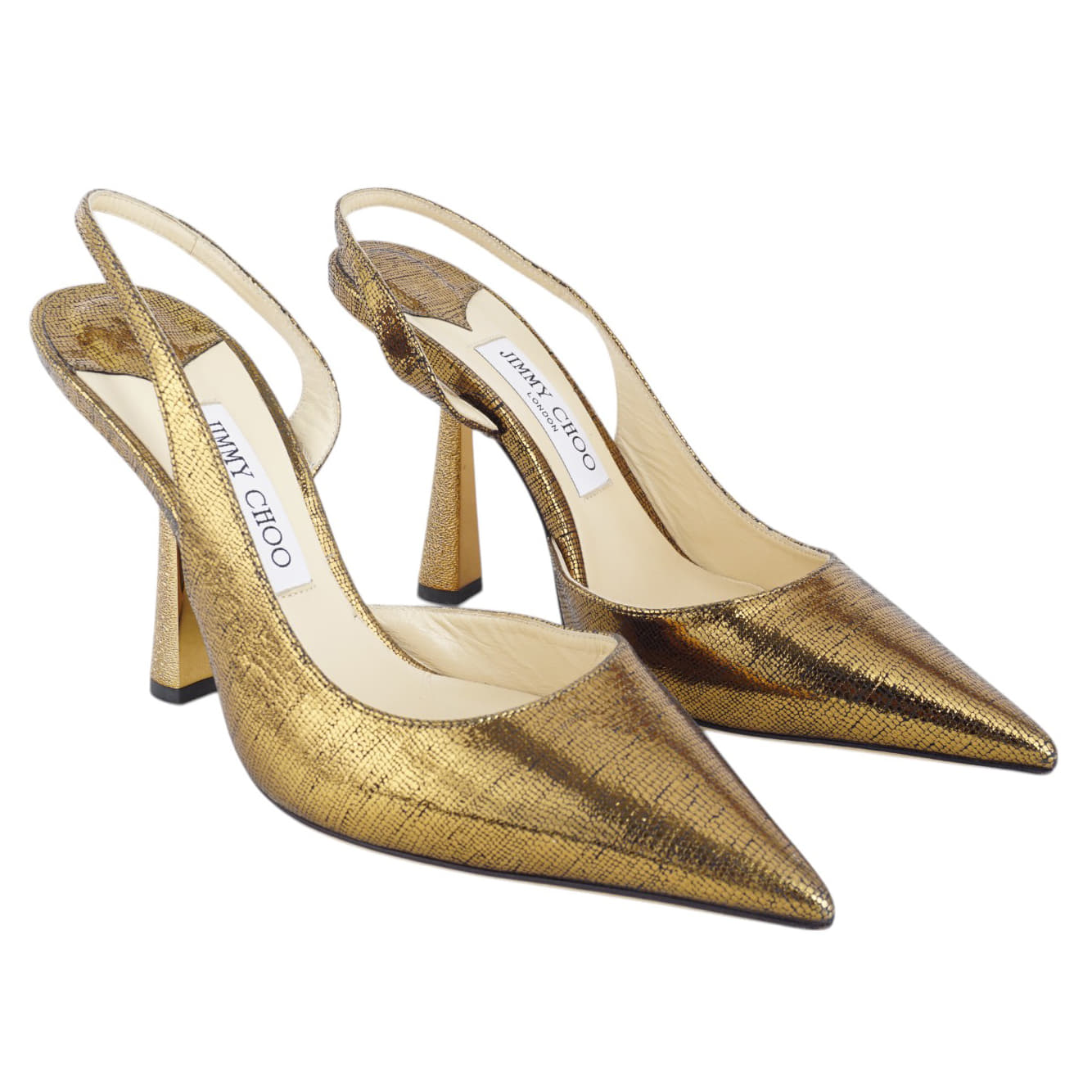 Size 38 - Jimmy Choo Gold Glitter Suede Fetto Pumps