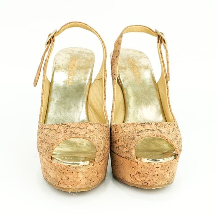 Size 36 - Jimmy Choo Prova Cork Peep Toe Slingback Wedges-Hover-Image