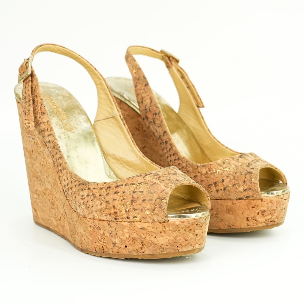 Size 36 - Jimmy Choo Prova Cork Peep Toe Slingback Wedges