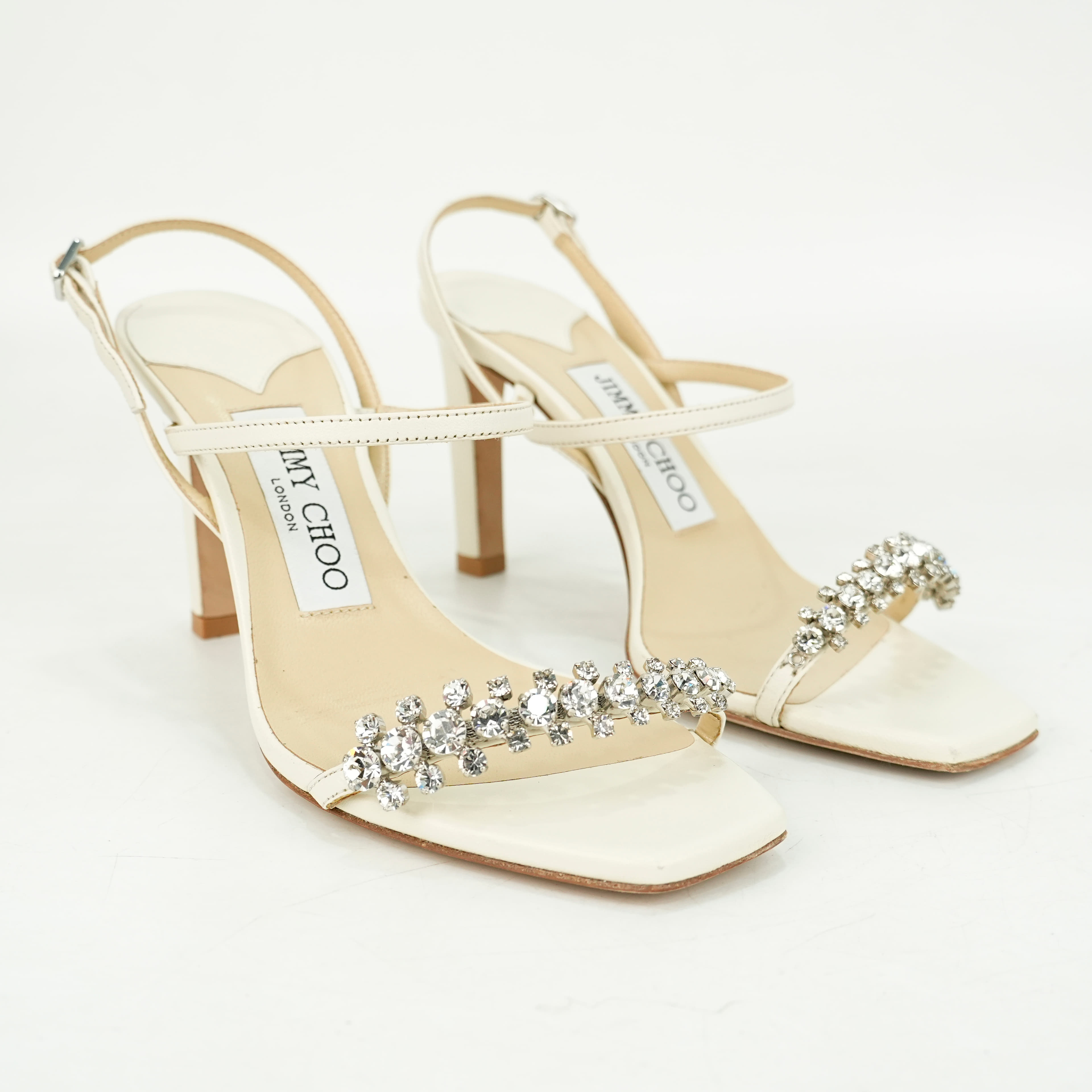 Size 35 - Jimmy Choo Meira 85mm Leather Sandals With Crystal Embellishments