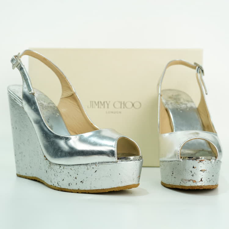 Size 39 - Jimmy Choo silver wedge sandals-Hover-Image