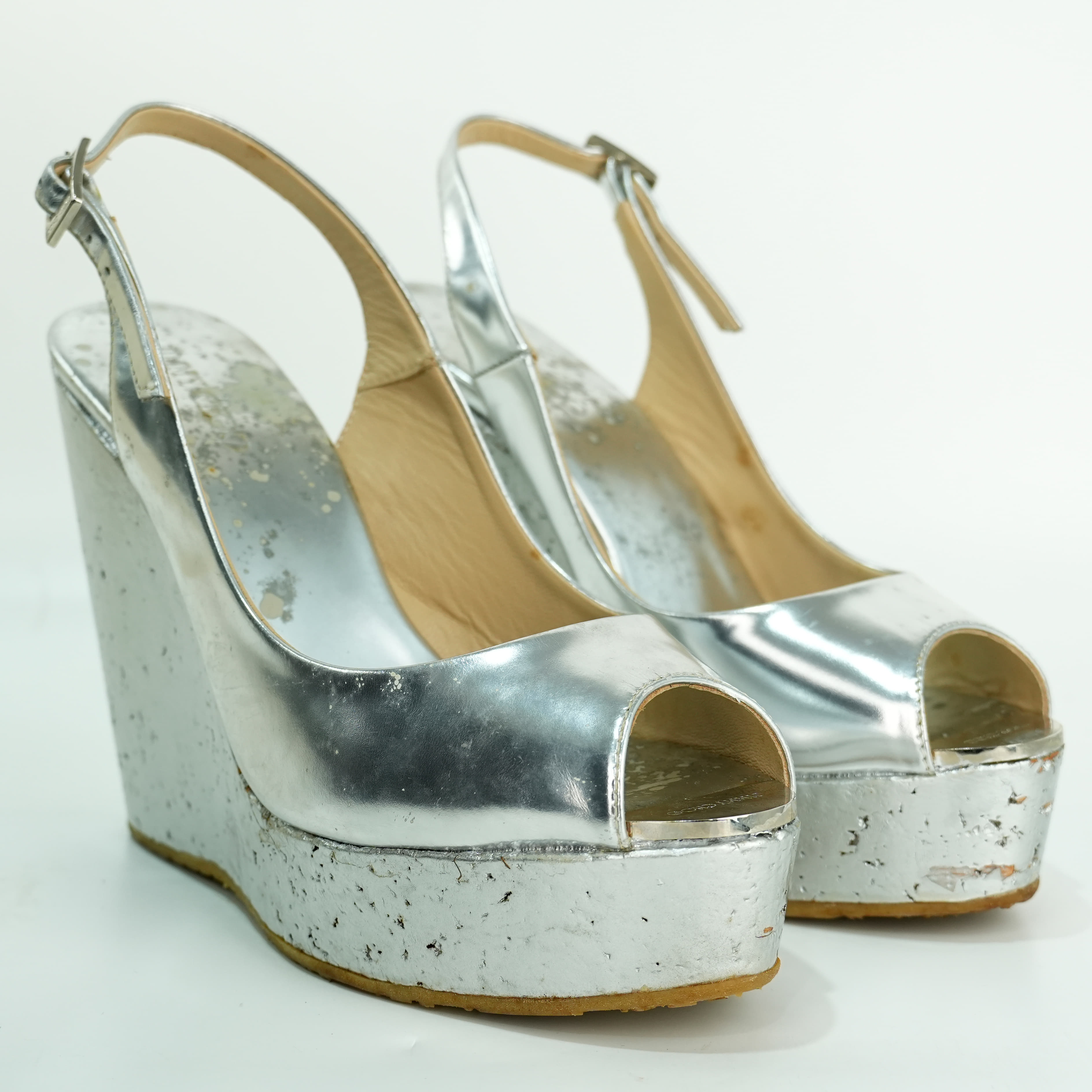 Size 39 - Jimmy Choo silver wedge sandals