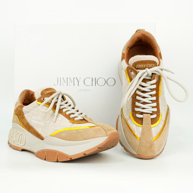 Size 38 - Jimmy Choo Brown Leather And Neoprene Fabric Raine Sneakers-Hover-Image