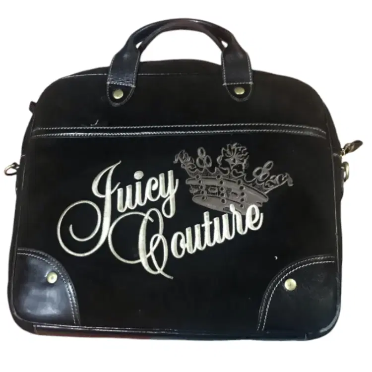 Juicy Couture Black Velvet & Leather Laptop Bag-Hover-Image