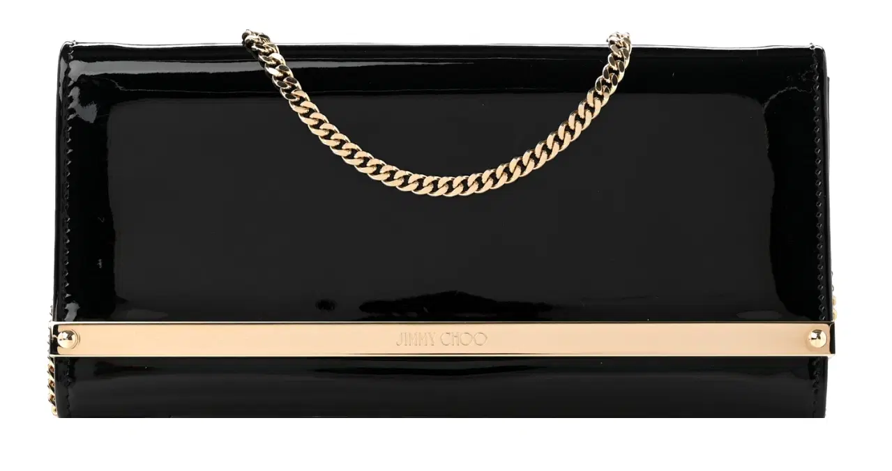 Jimmy Choo Patent Milla Wallet on Chain Black