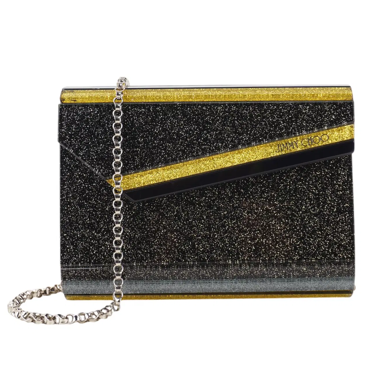Jimmy Choo BlackGold Glitter Acrylic Candy Clutch Bag
