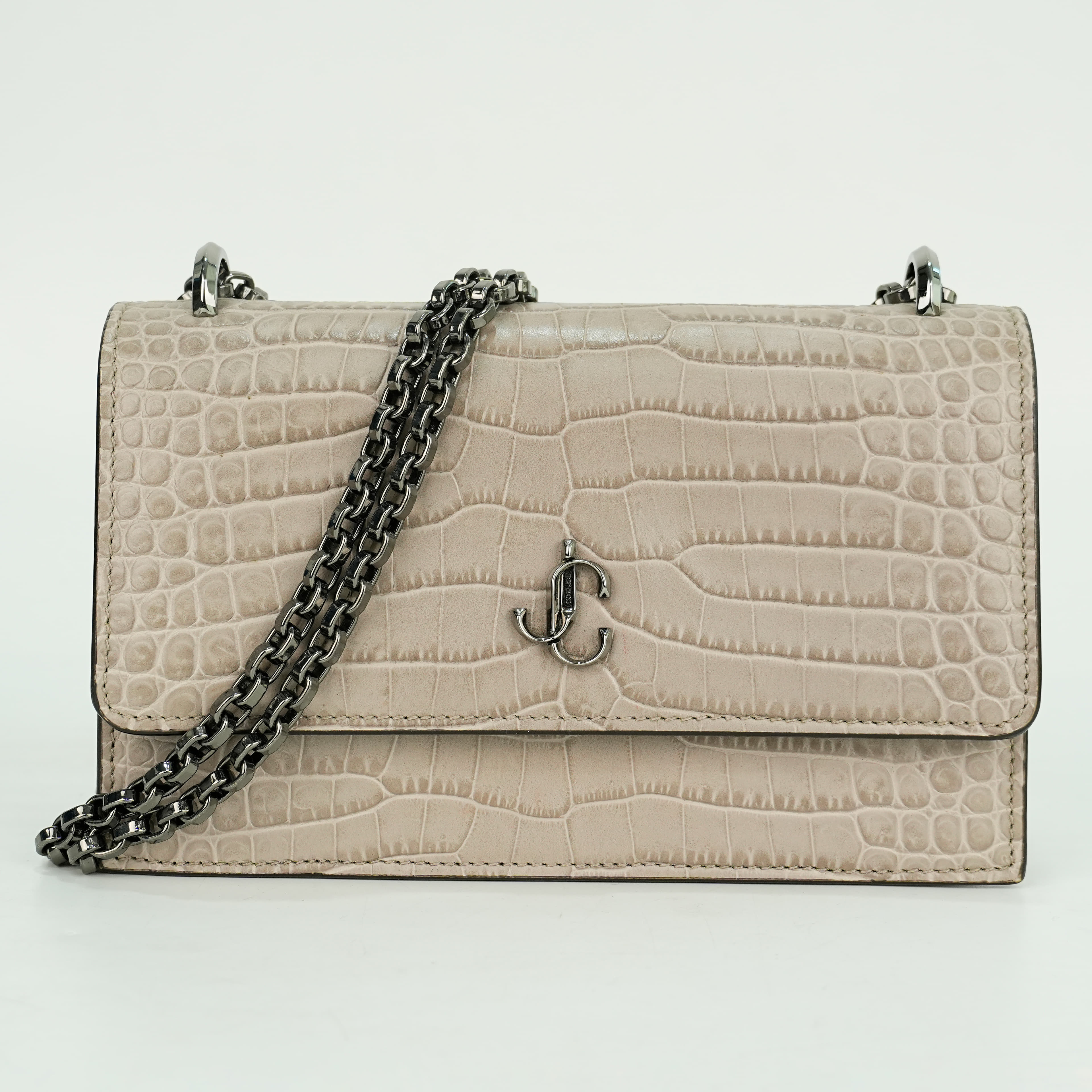 Jimmy Choo Taupe Croc Bohemia Chain Bag