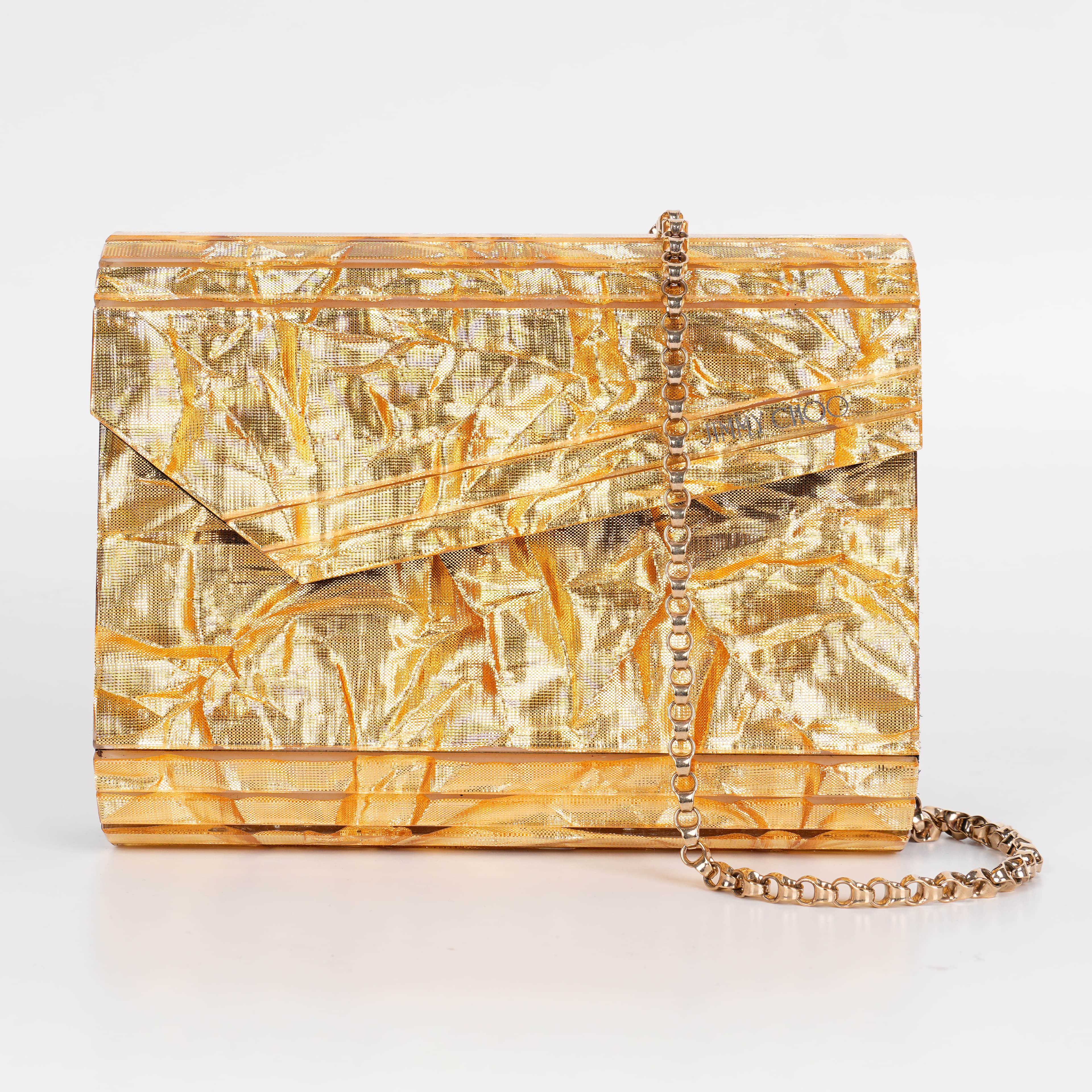 Jimmy Choo Gold Acrylic Candy Clutch Bag