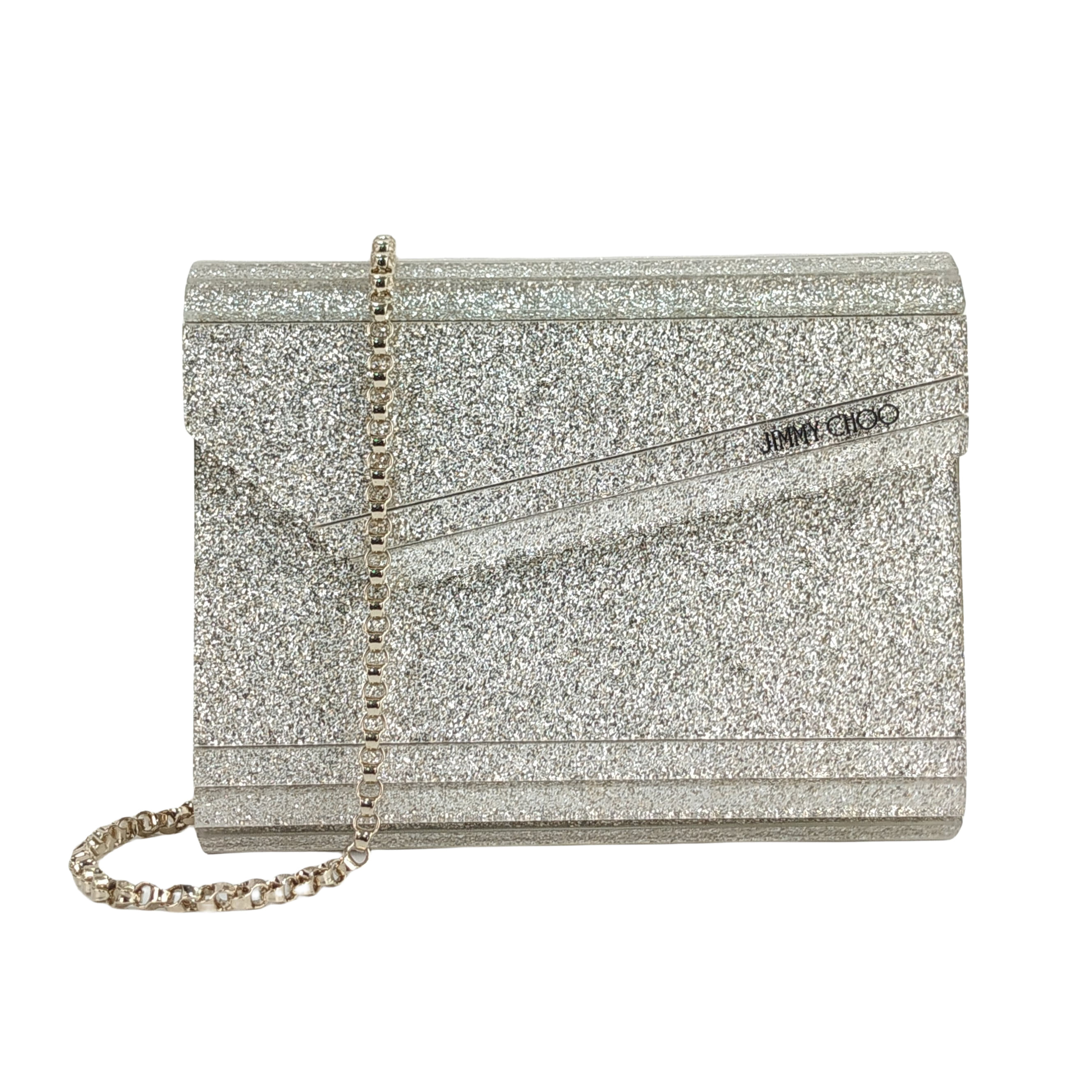 Jimmy Choo Candy Coarse Glitter Clutch With Chain Strap