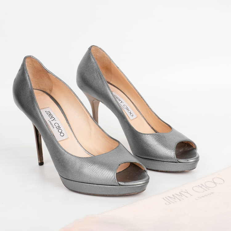 Size 38 - Jimmy Choo Leather Platform Peep-Toe Pumps-Hover-Image