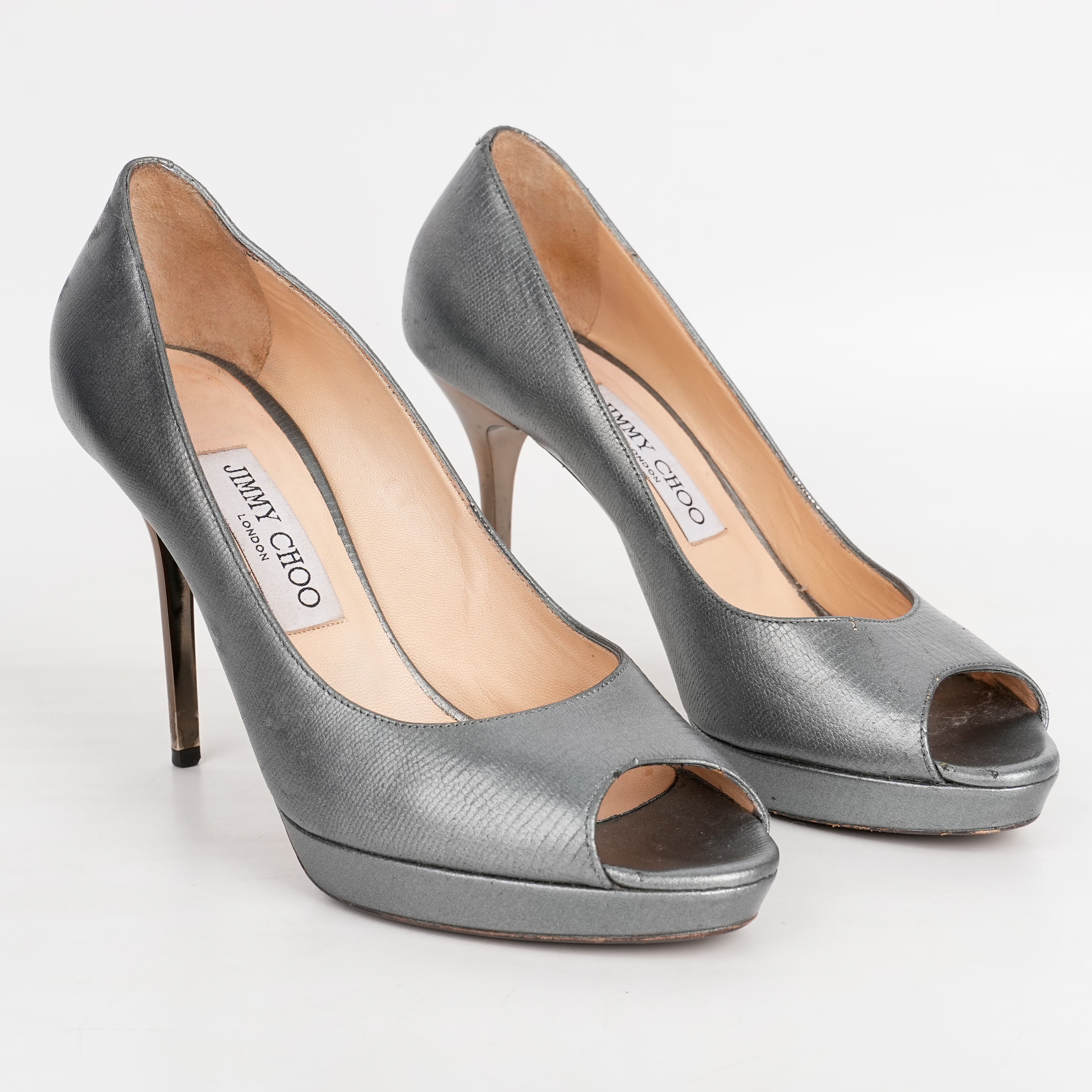 Size 38 - Jimmy Choo Leather Platform Peep-Toe Pumps