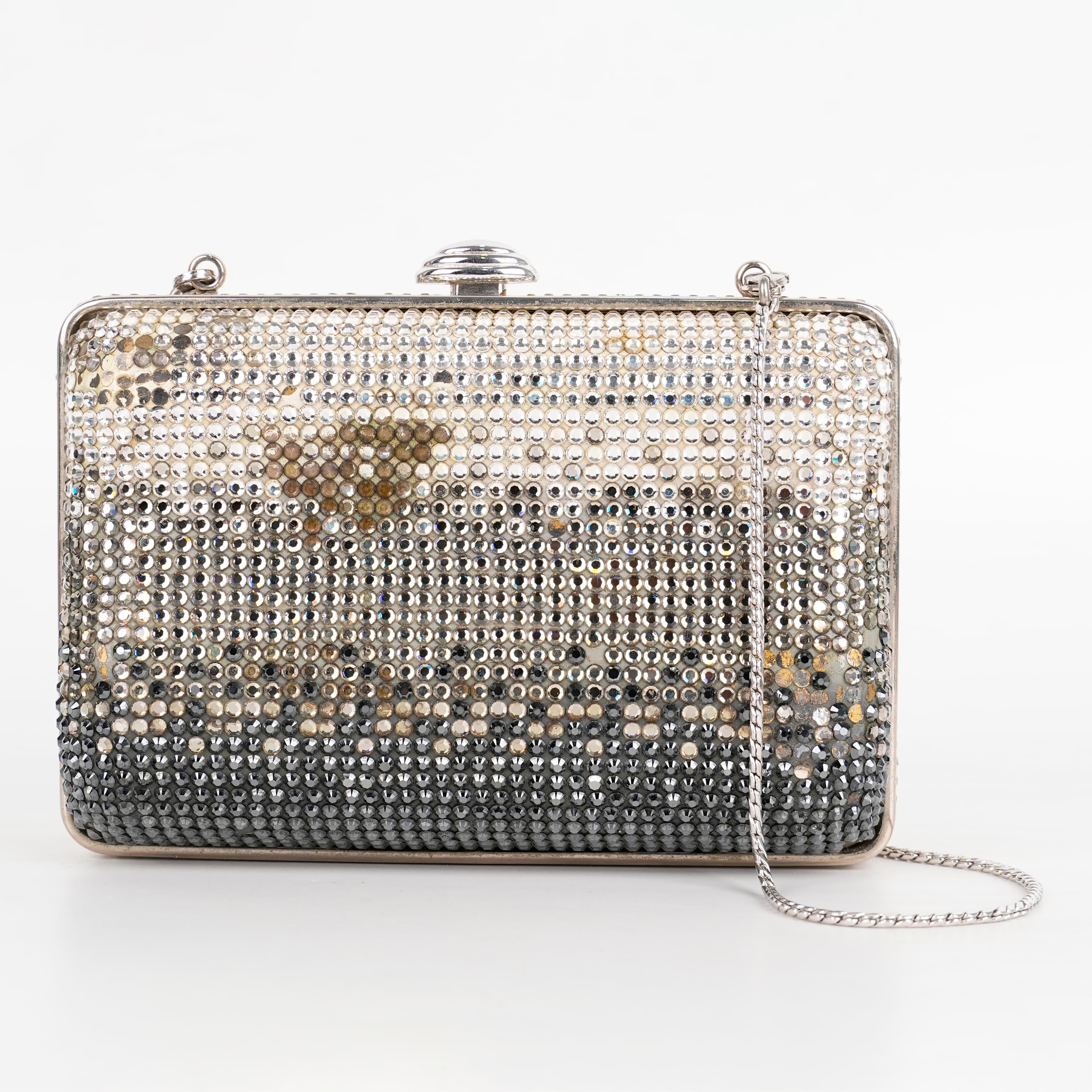 Judith Leiber Vintage Silver Crystal Embellished Minaudiere Clutch