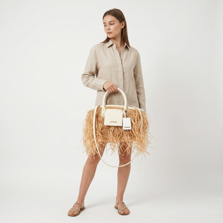 Jacquemus Le Panier Soli Fringed Raffia Tote Bag-Hover-Image