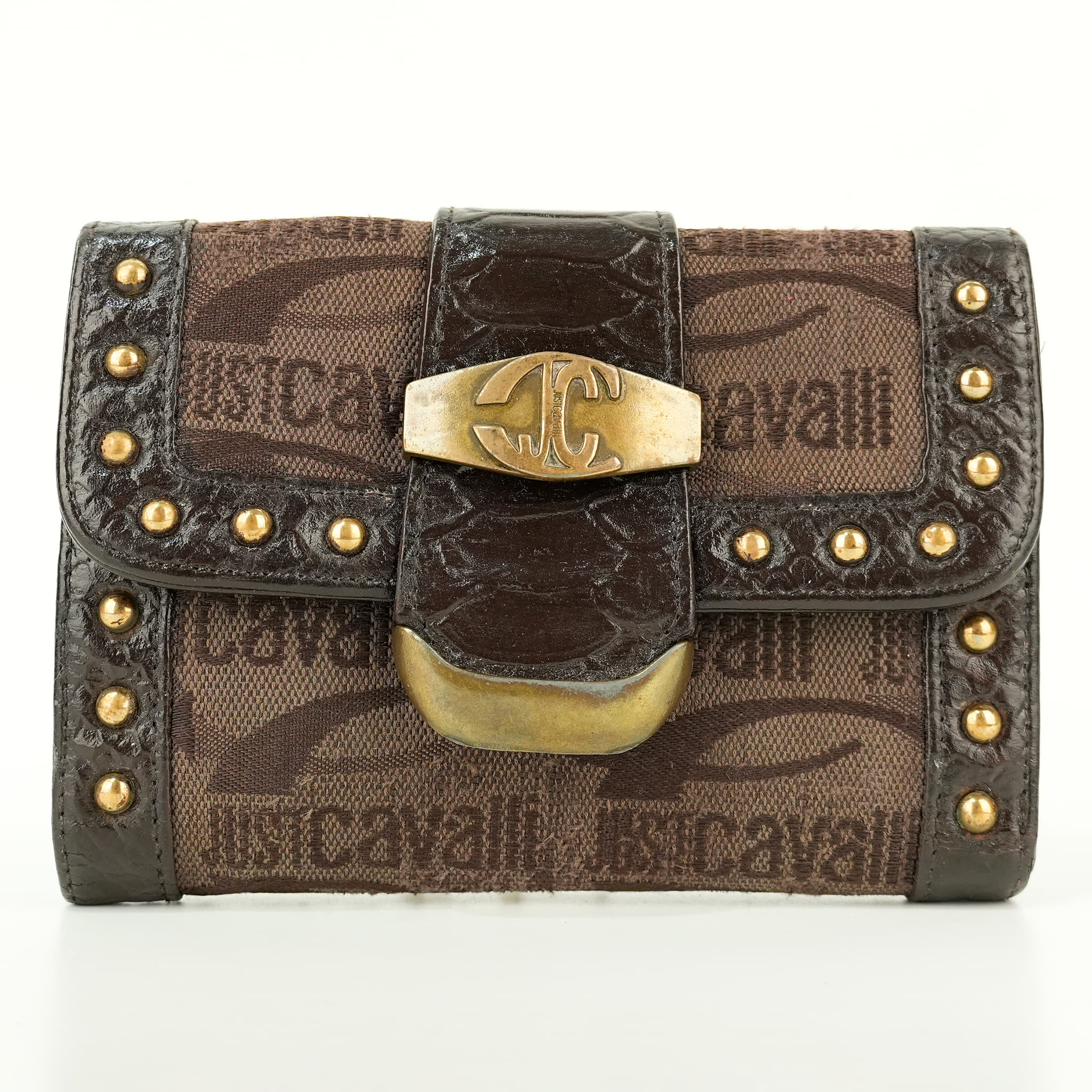 Just Cavalli Monogram Studded Compact Wallet
