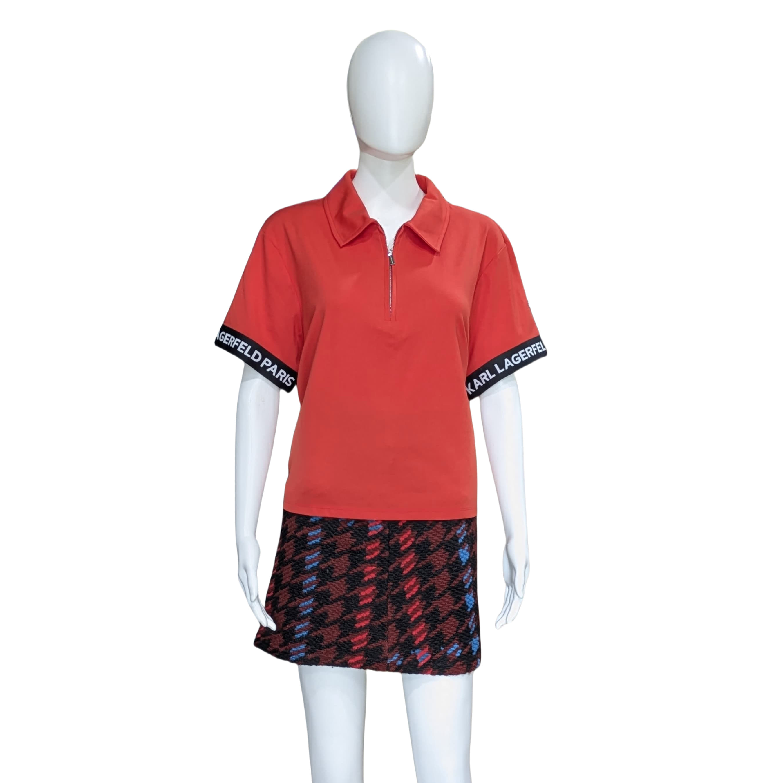 Karl Lagerfeld Red Pairs Logo Tape T-Shirt For Women