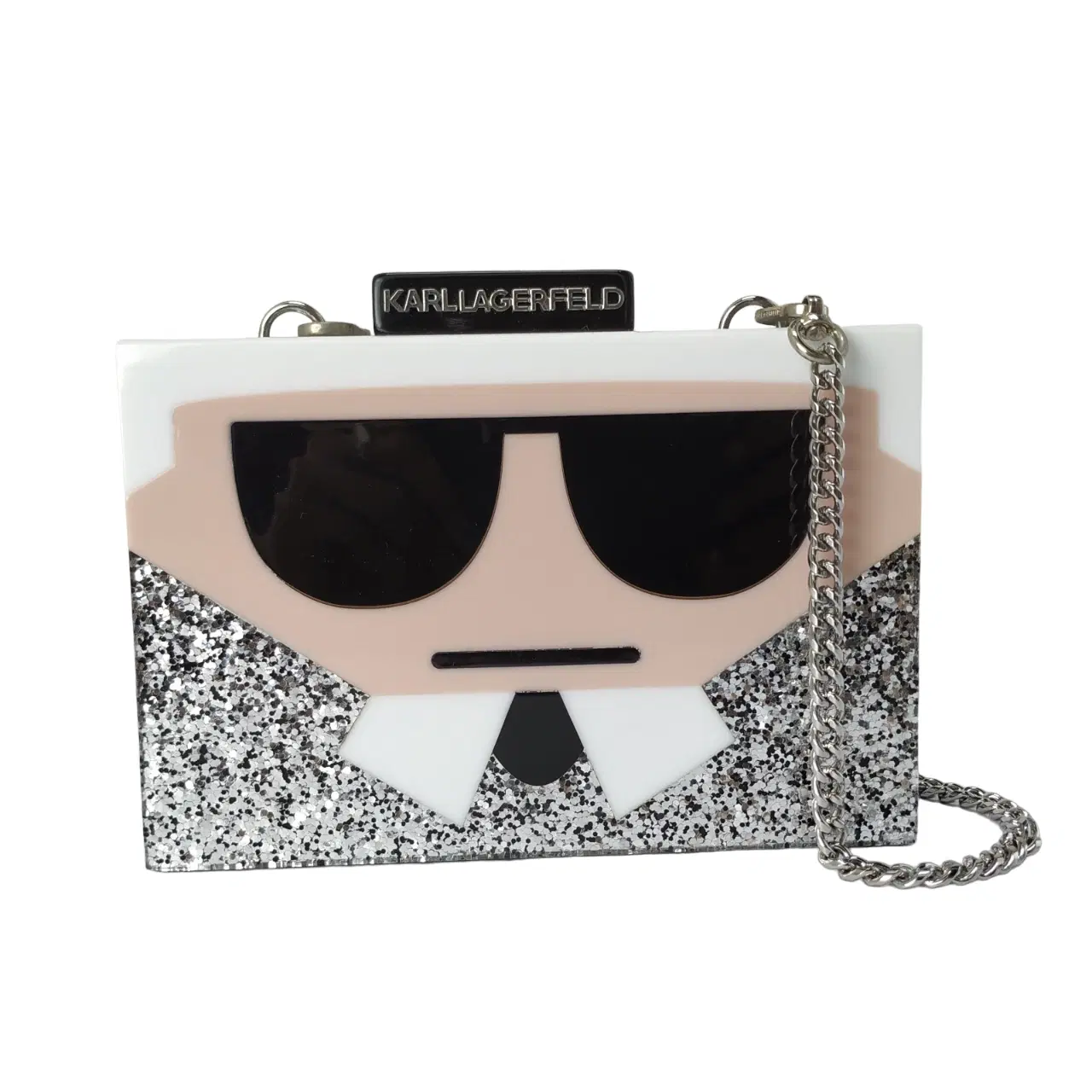 Karl Lagerfeld Glitter Minaudiere Box Clutch