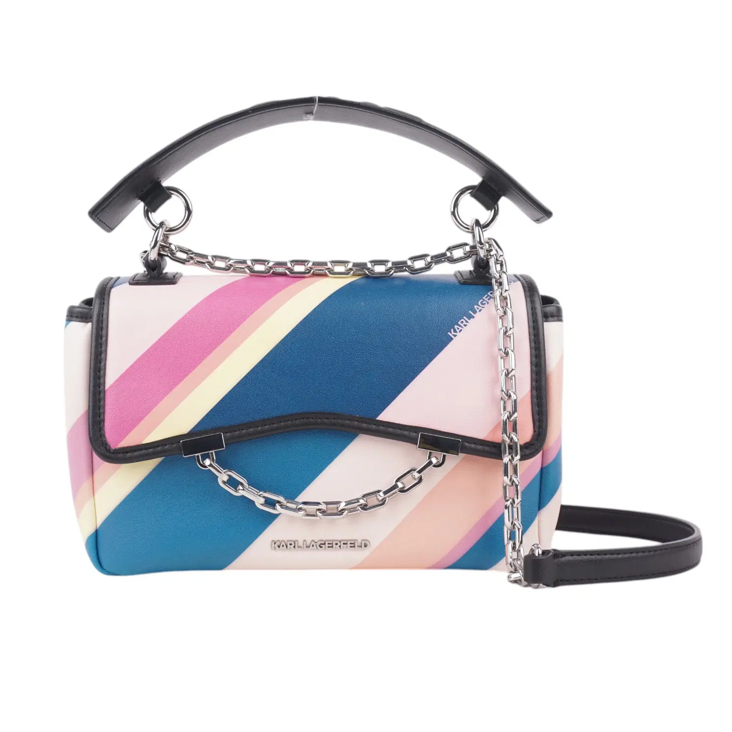 Karl Lagerfeld Multicoloured Striped Leather Structured Shoulder Bag