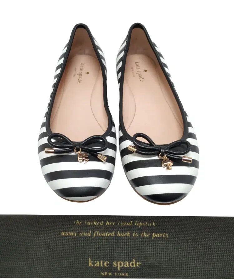 Size 10 - Kate Spade Black & White Striped Ballerina Flats-Hover-Image
