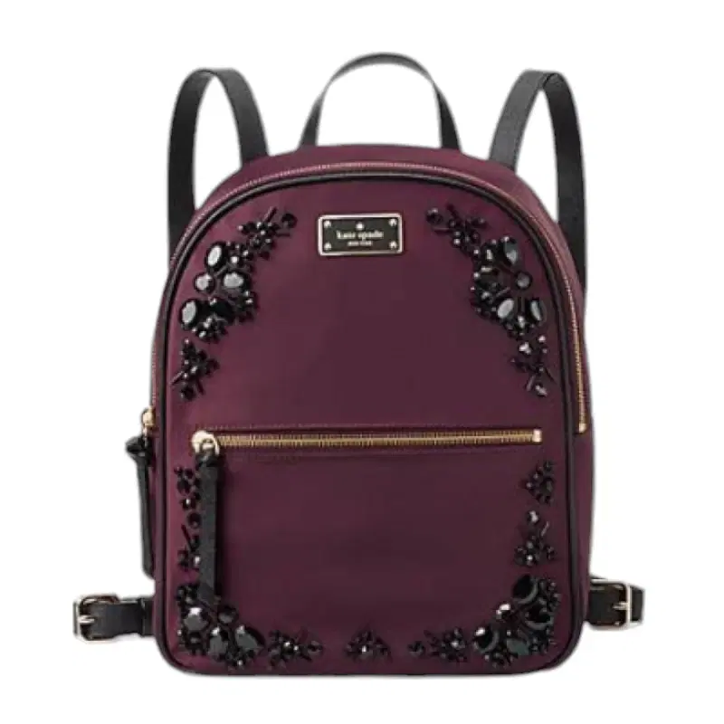 Kate Spade Wilson Small Bradley Stone Deep Plum Black Nylon Backpack