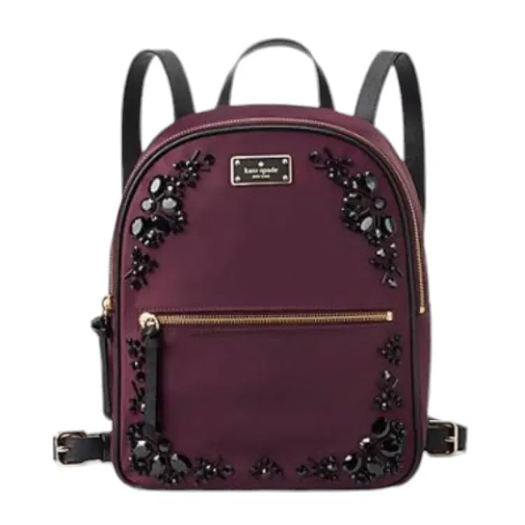 Kate Spade Wilson Small Bradley Stone Deep Plum Black Nylon Backpack-Hover-Image