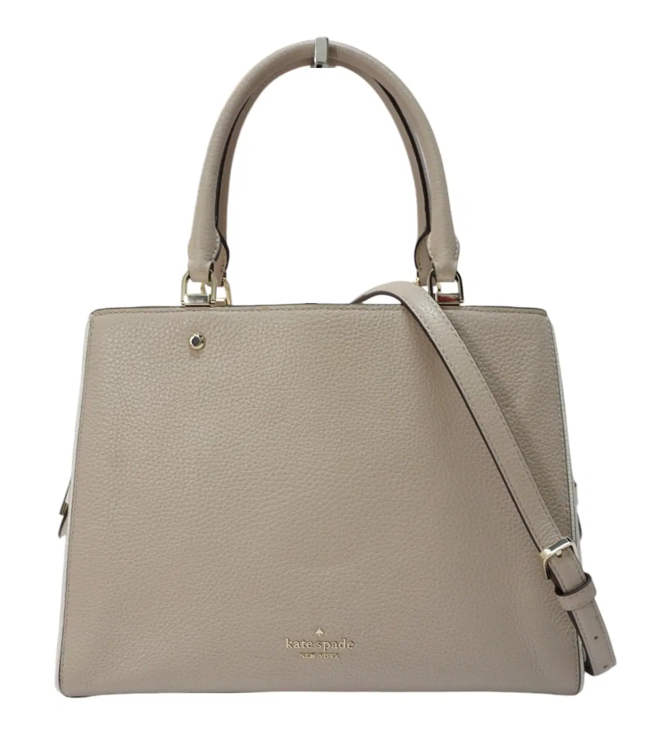 Kate Spade Leila Medium Triple Comparrtent Satchel Purse Bag Sand Beige Leather