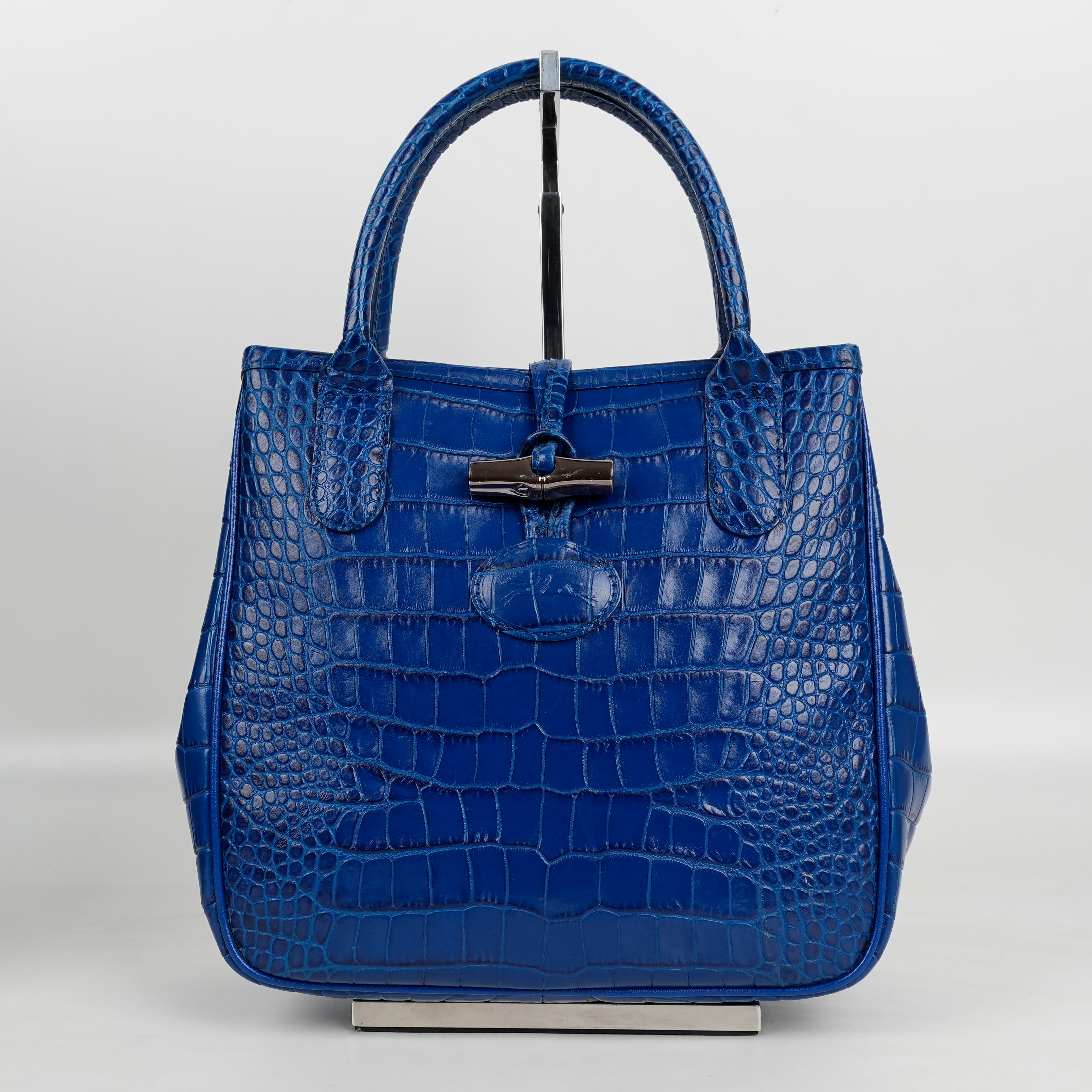Longchamp Roseau Crocodile Embossed Leather Top Handle Bag